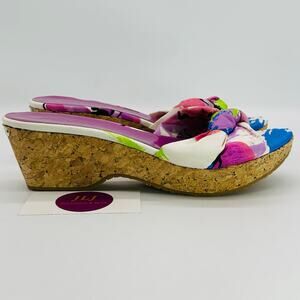 Jimmy Choo Women's Panna Purple Gleam Cork Wedge Sandals Size 38.5 EU/ 8.5 US